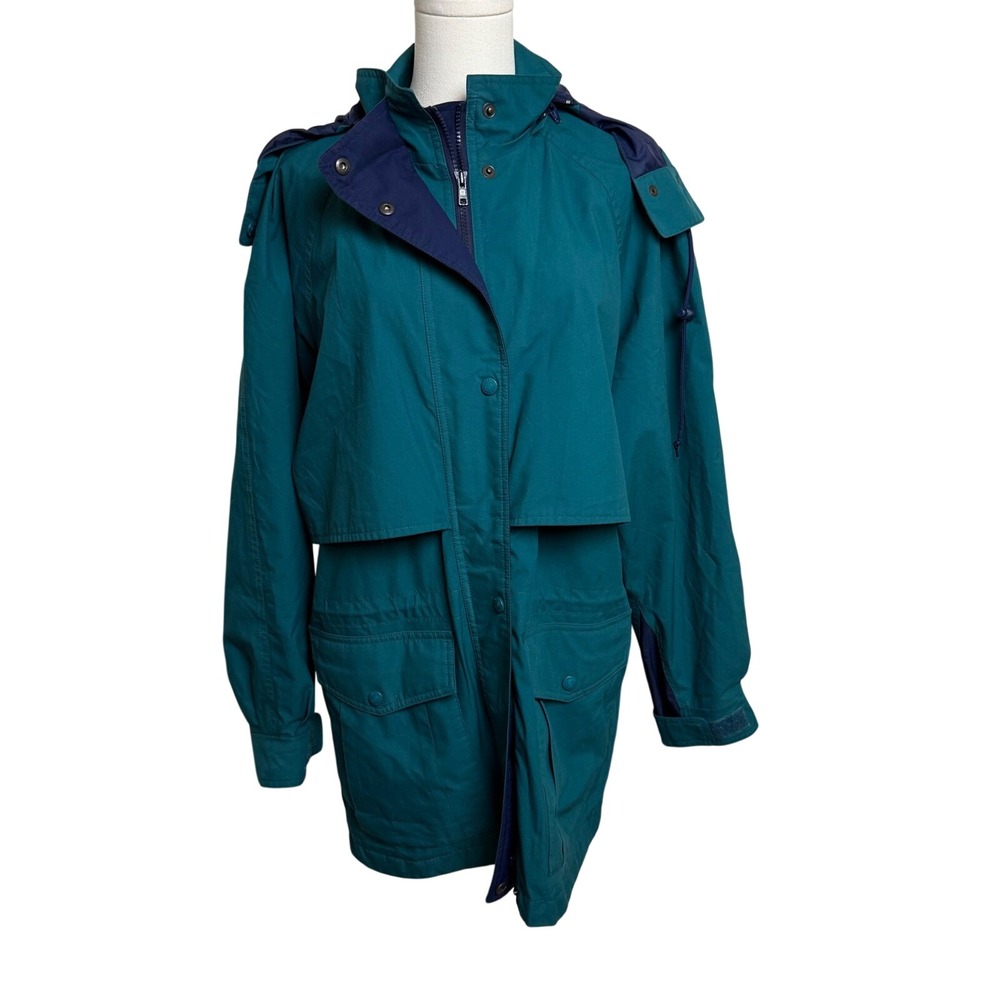 Eddie Bauer Vintage Gore-Tex Rain Jacket Teal Green Hooded Parka Womens Medium